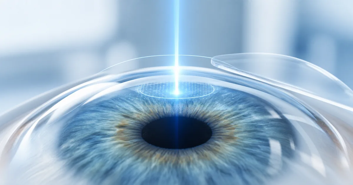 LASIK, PRK, TransPRK ve SMILE göz lazer tedavilerini temsil eden kornea ve lazer görseli