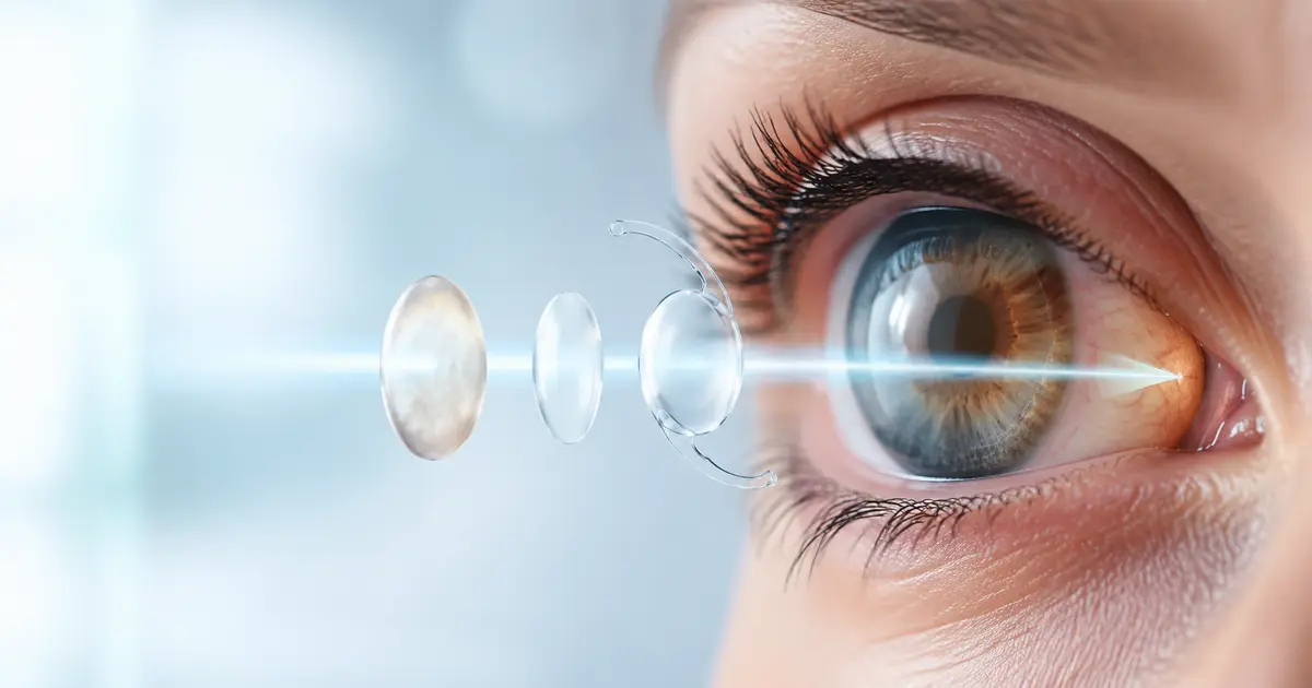 Cover image illustrating a cloudy natural lens and a clear intraocular lens